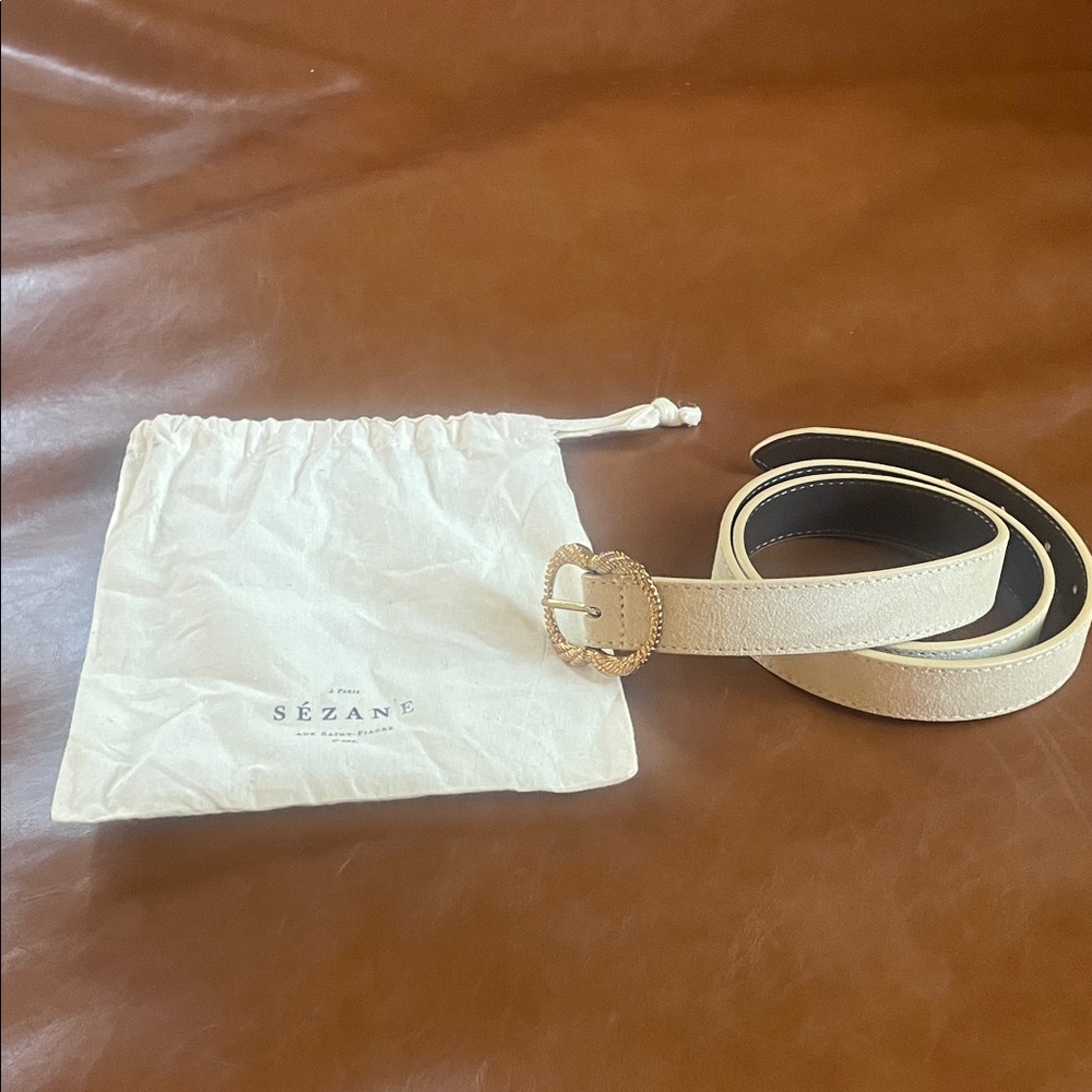 Sezane Cream Belt with Gold Buckle